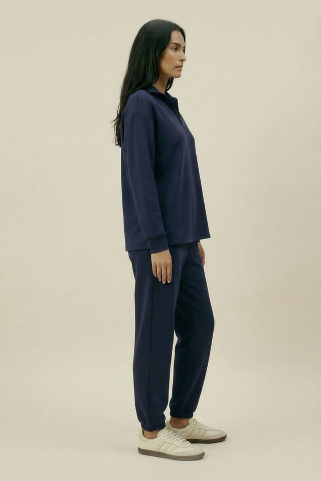 The Night Store The Night Store Women's Navy Funnel Neck Zip Lounge Trouser Set - 2