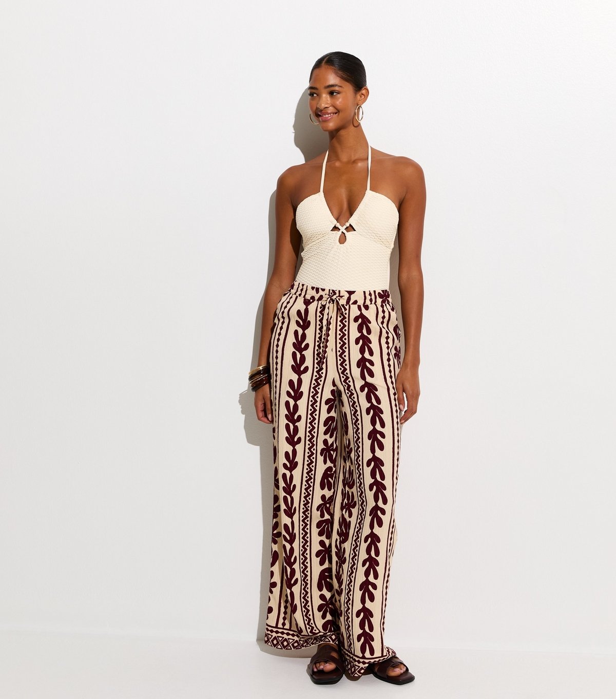 New Look Women's Off White Tummy Control Crochet Halter Neck Swimsuit New Look - 3