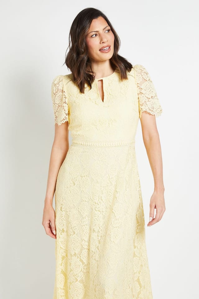 Wallis Wallis Women's Lace Hanky Hem Midi Dress in Yellow - 2