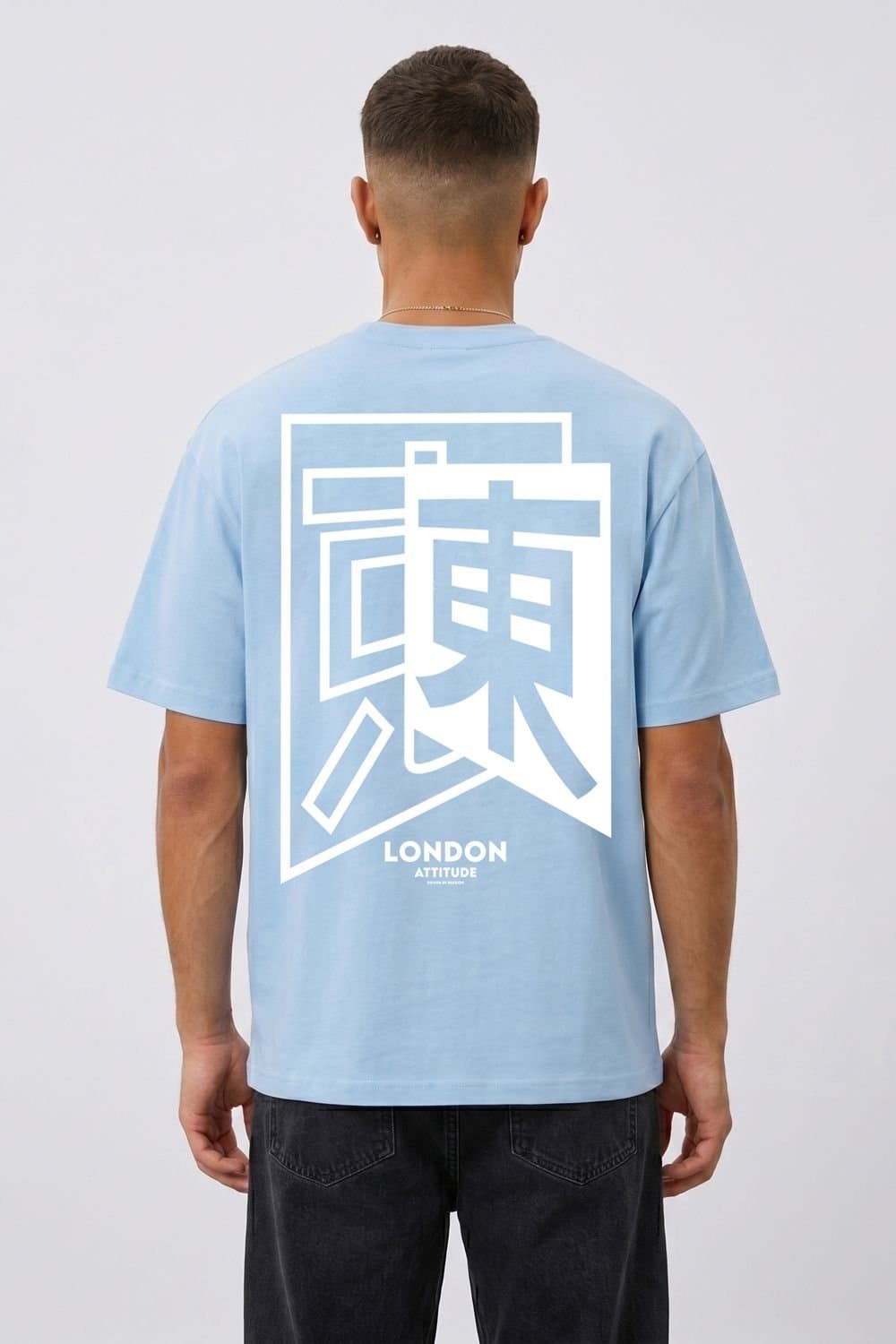 LONDON ATTITUDE LONDON ATTITUDE Men's Japanese Inspired Premium Cotton Relaxed Fit T-Shirt in Light Blue