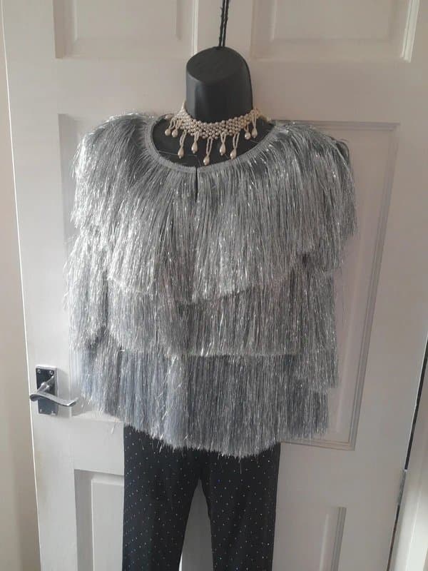 Nasty Gal Nasty gal silver tinsel fringe waistcoat perfect for your festival sequin jumpsuit