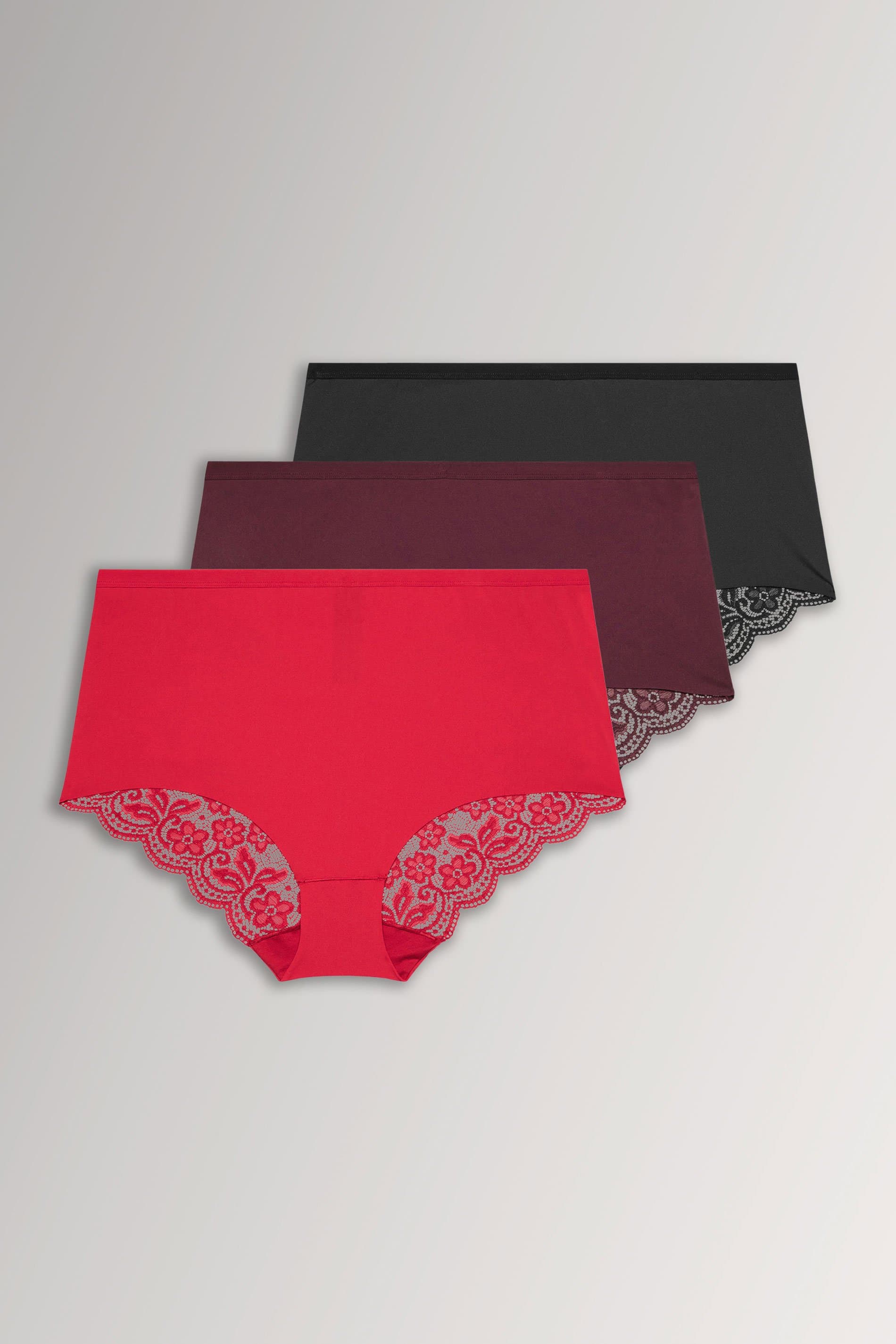 Yours 3 Pack Plus Size Red Lace Back High Waisted Knickers