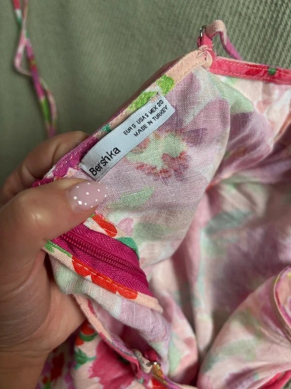 Bershka Floral Mini Dress in Pink and Lilac