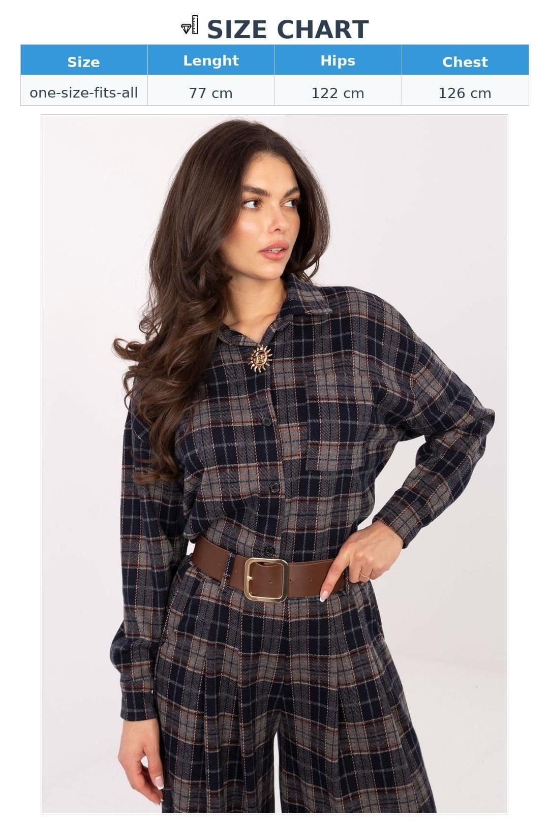 Love Lace Love Lace Women's Checkered Flannel Long Sleeve Shirt with Brooch in Blue - 4