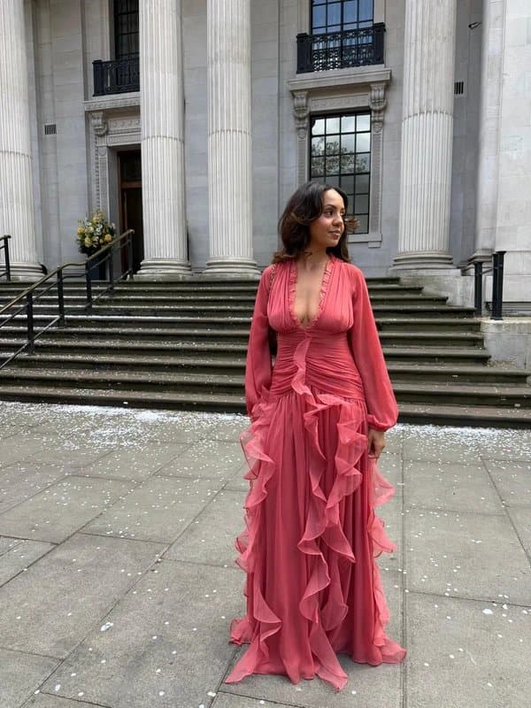 ASOS Asos luxe ruched long sleeve maxi dress