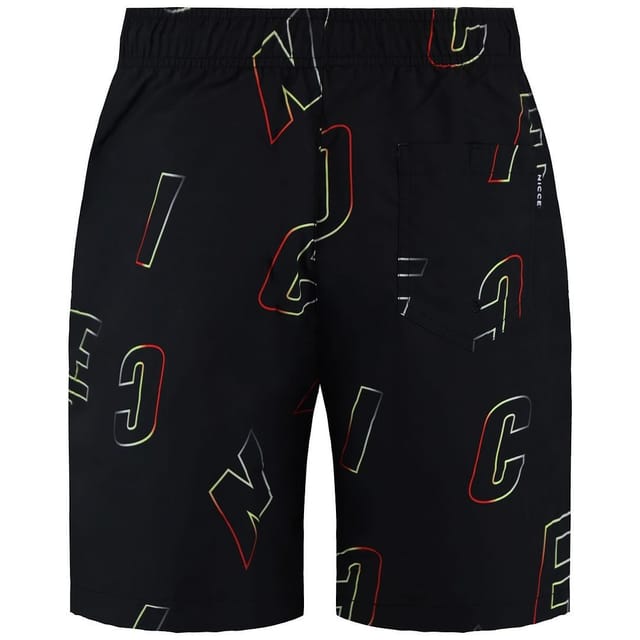 Nicce Nicce Men's Stretch Waist Black Printed Surface Swim Short - 2