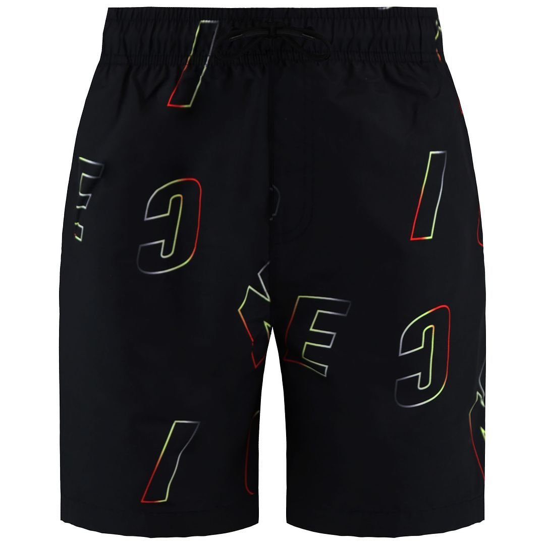 Nicce Nicce Men's Stretch Waist Black Printed Surface Swim Short - 3