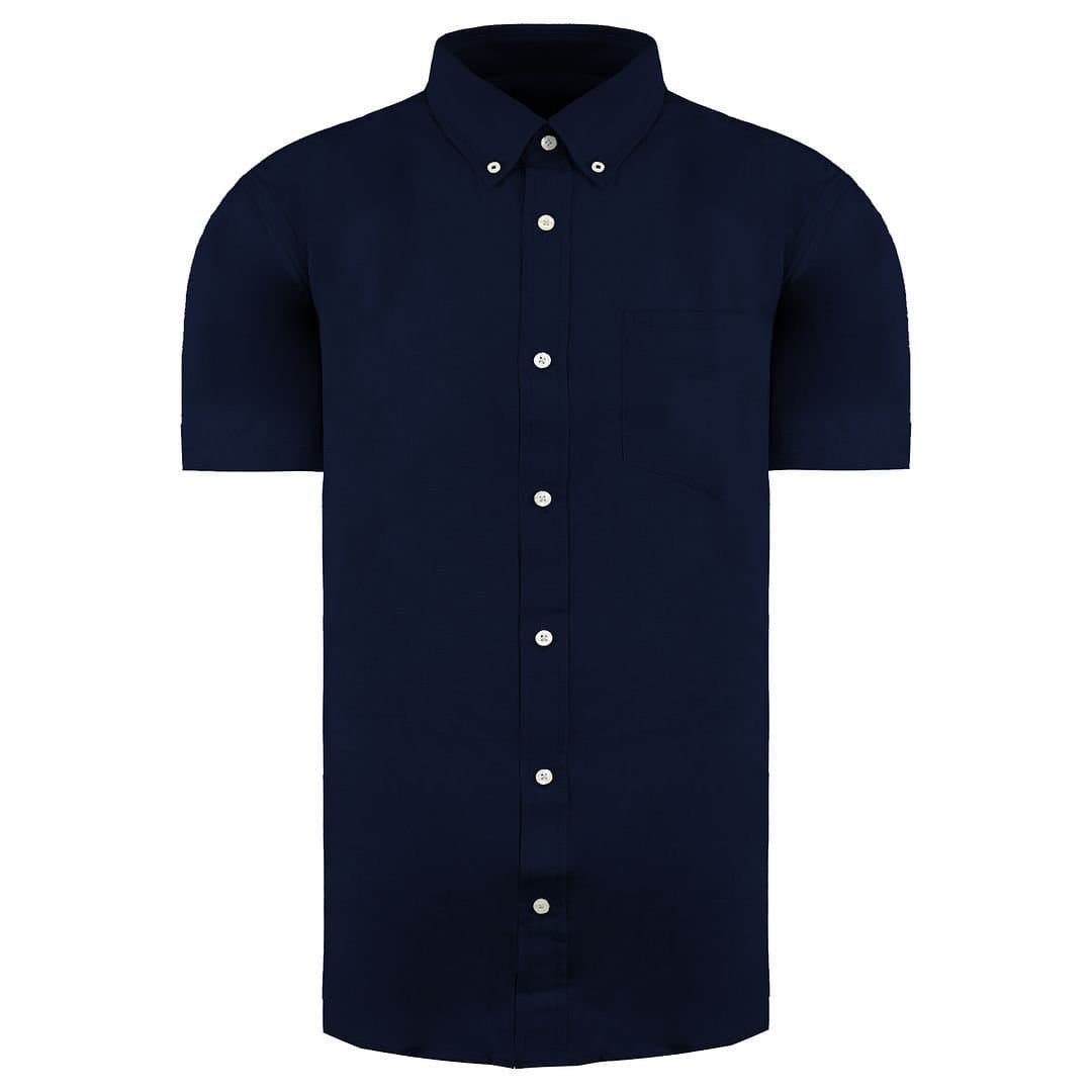 Ben Sherman Ben Sherman Men's Short Sleeve Collared Navy Blue Oxford Shirt