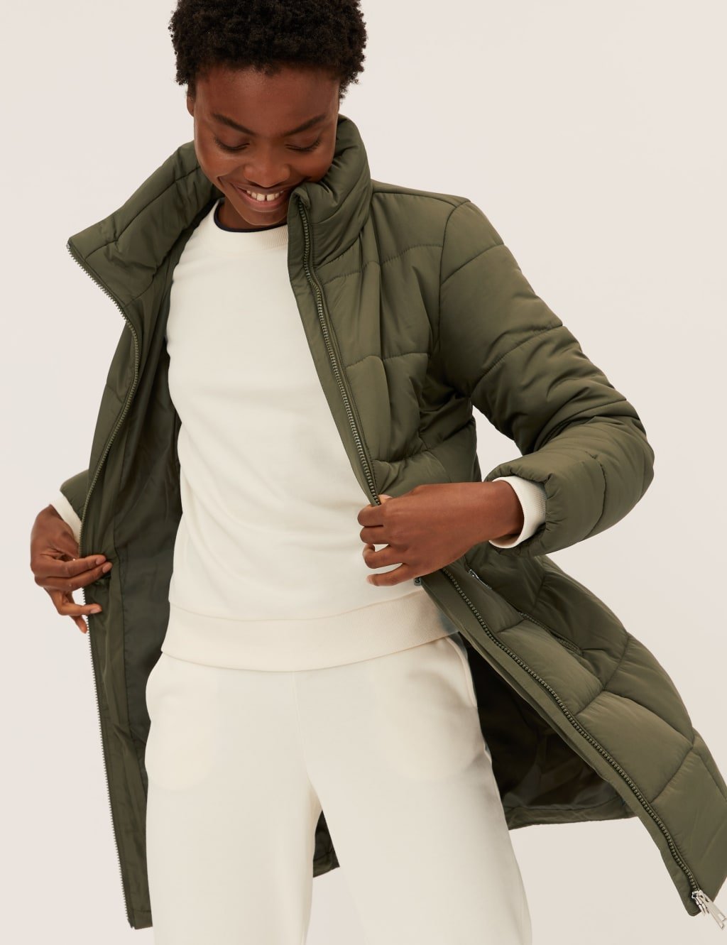 Marks & Spencer M&S Recycled Thermowarmth™ Funnel Neck Coat Hunter Green - 3