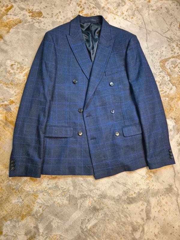 Moss London Navy Plaid Double-Breasted Suit Set