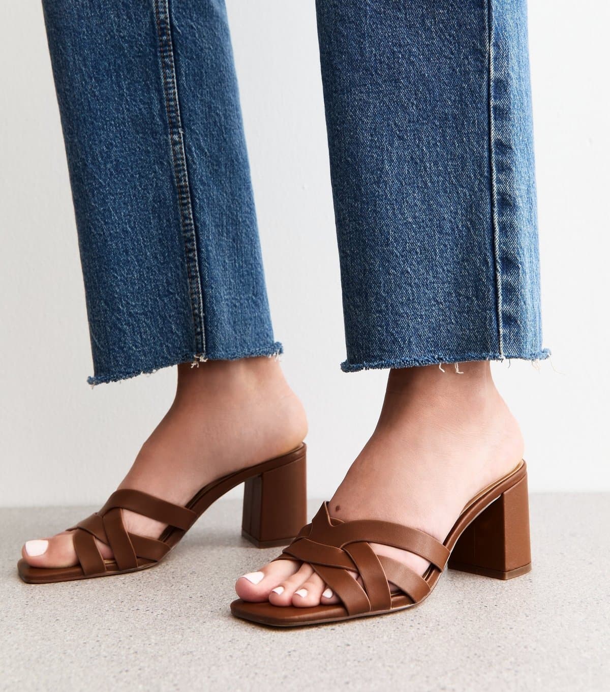 New Look Women's Camel Brown Woven Strap Block Heel Sandals Vegan New Look