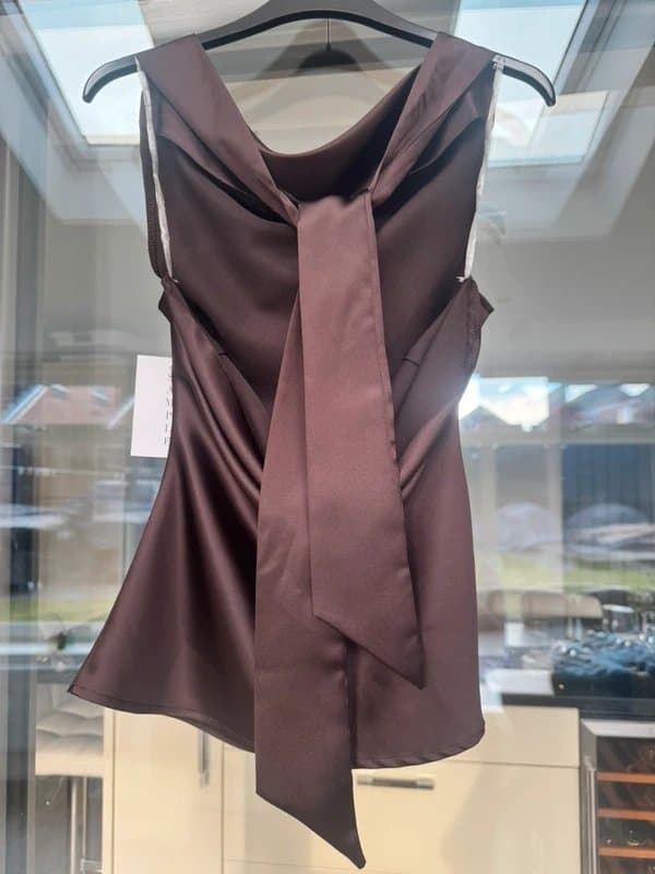 New Look Brown satin cowel neck top new look 8-10
