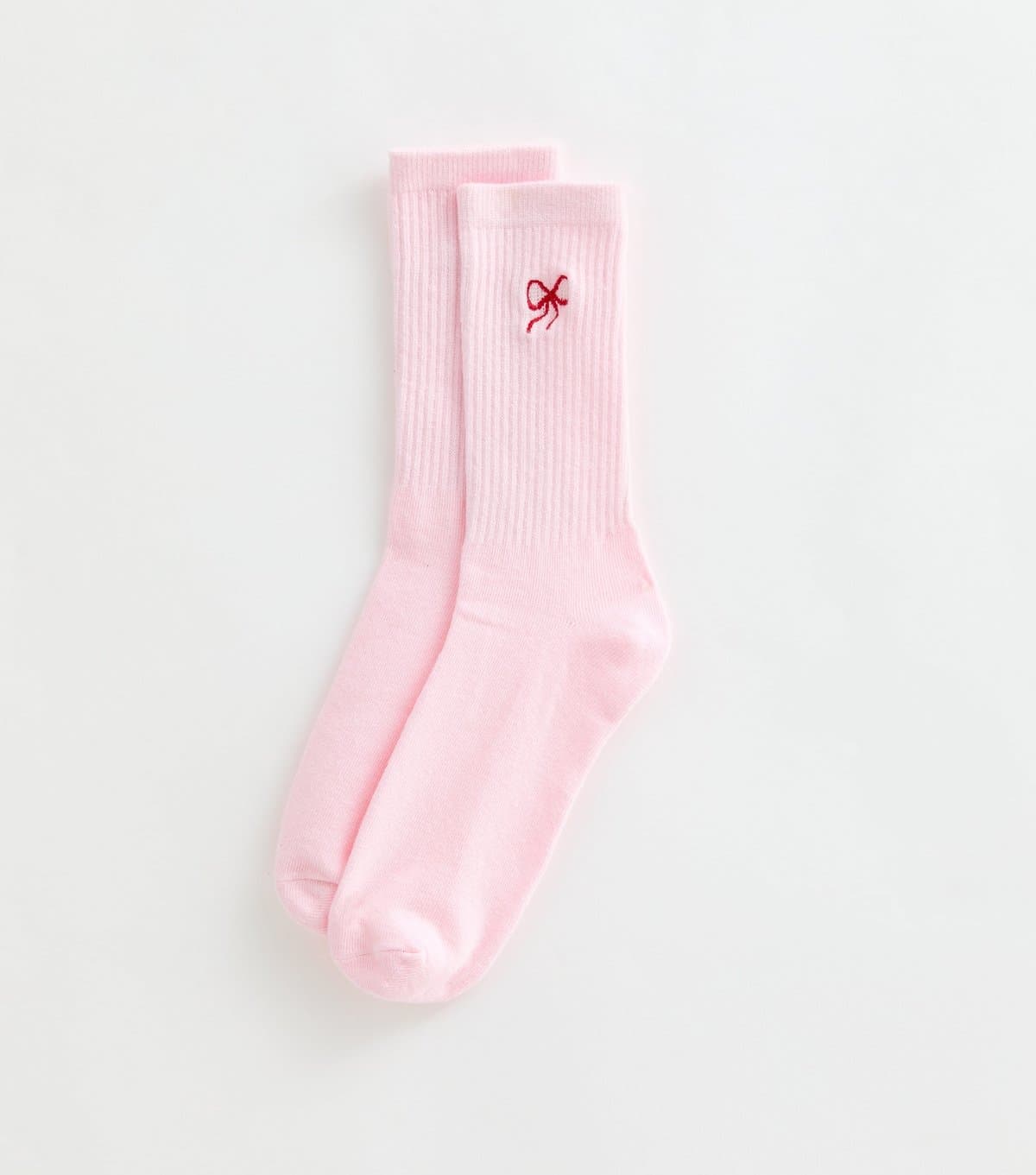 New Look Light Pink Cotton Rich Bow Embroidered Ribbed Ankle Socks New Look