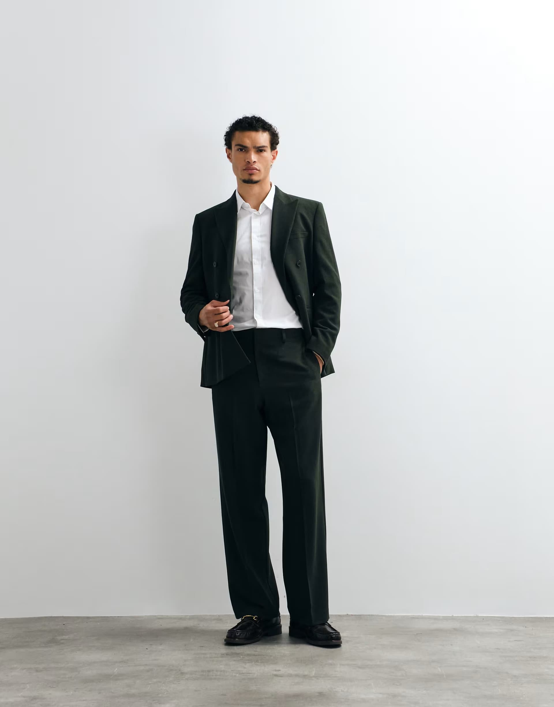 ASOS ASOS DESIGN oversized tapered suit trouser in dark green crepe