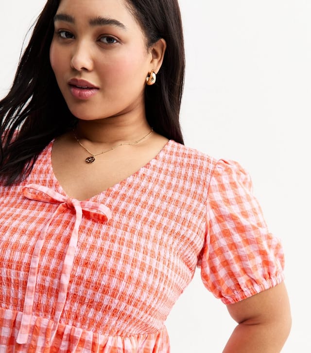 New Look Women's Plus Size Red Gingham Tie Detail Top Curves New Look - 2