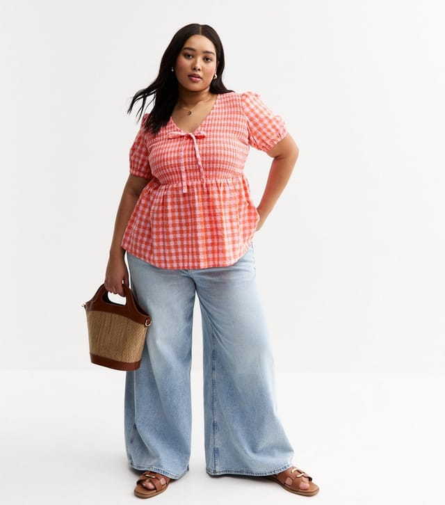 New Look Women's Plus Size Red Gingham Tie Detail Top Curves New Look - 3