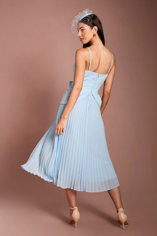 Coast Coast Women's Lisa Tan Bow Detail Crepe Bodice Pleated Midi Dress in Light Blue - 3