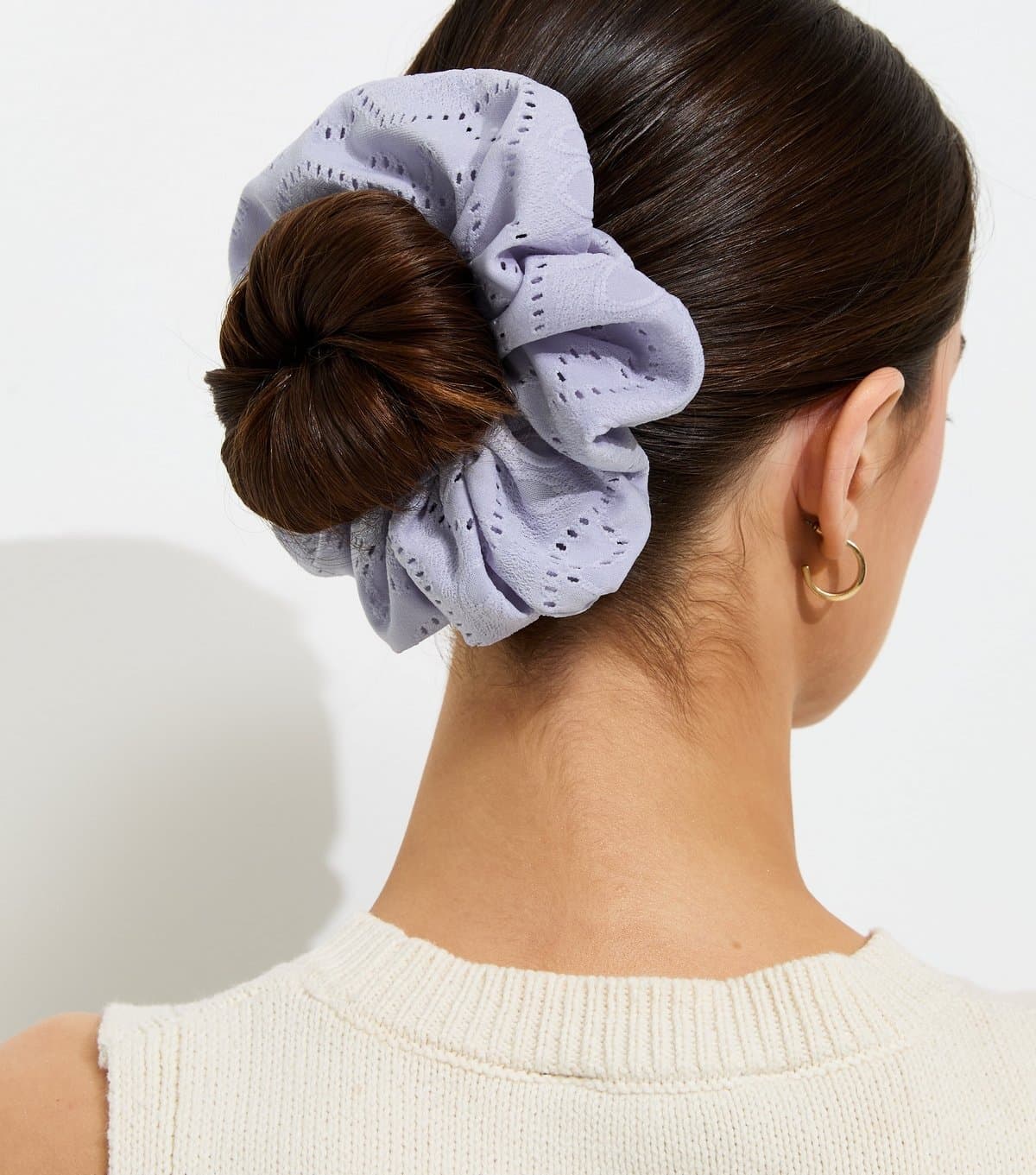 New Look Light Blue Broderie Anglaise Oversized Scrunchie New Look