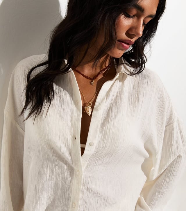 New Look Women's White Textured Oversized Beach Shirt New Look - 2