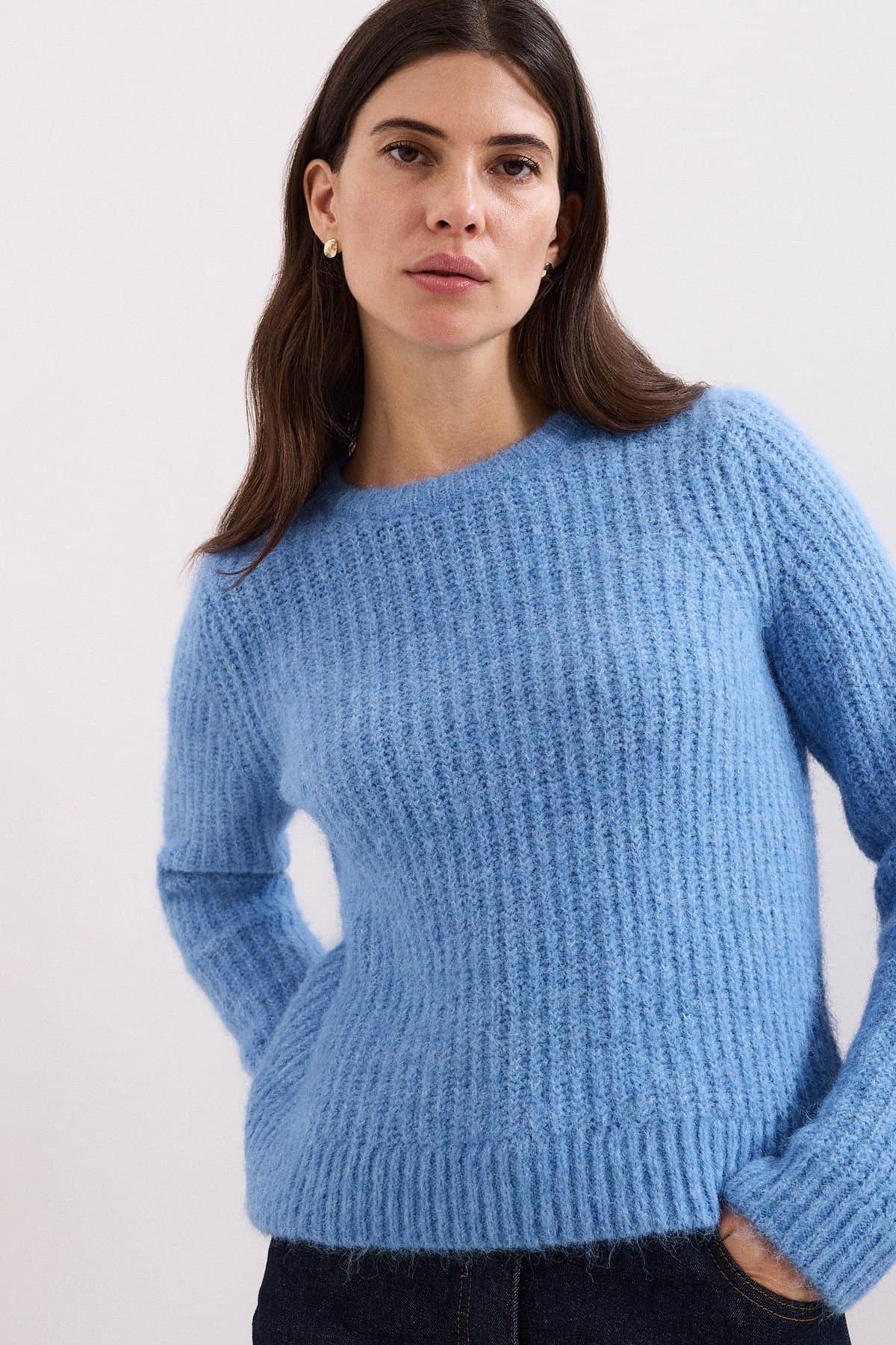 Phase Eight Phase Eight Women's Billie Ribbed Knitted Crew Jumper in Baby Blue