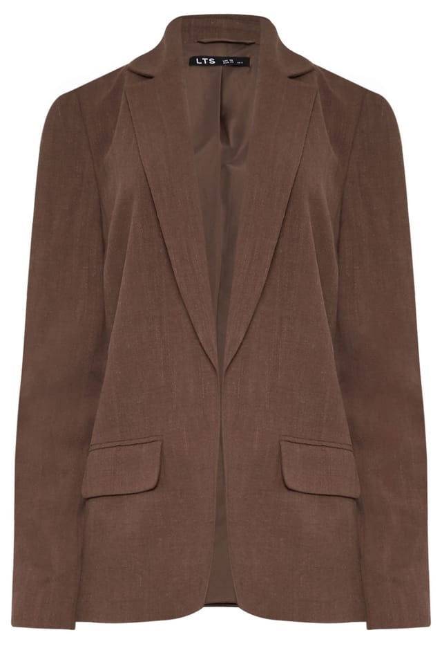 Long Tall Sally Long Tall Sally Women's Tall Linen Blazer in Chocolate - 2