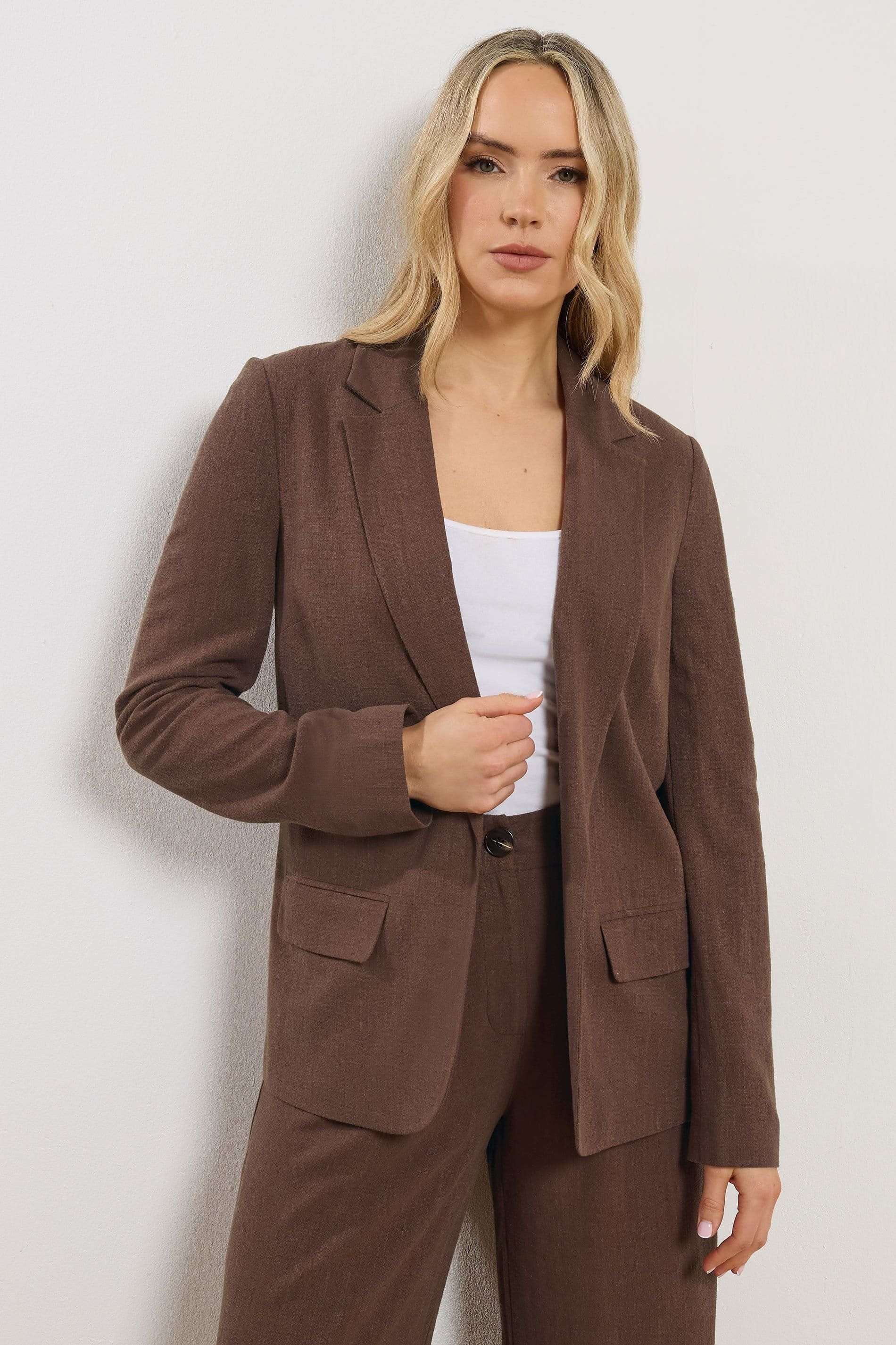 Long Tall Sally Long Tall Sally Women's Tall Linen Blazer in Chocolate - 4