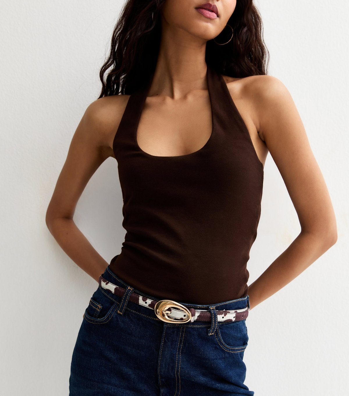 New Look Brown Faux Leather Cow Print Oval Buckle Belt New Look - 2