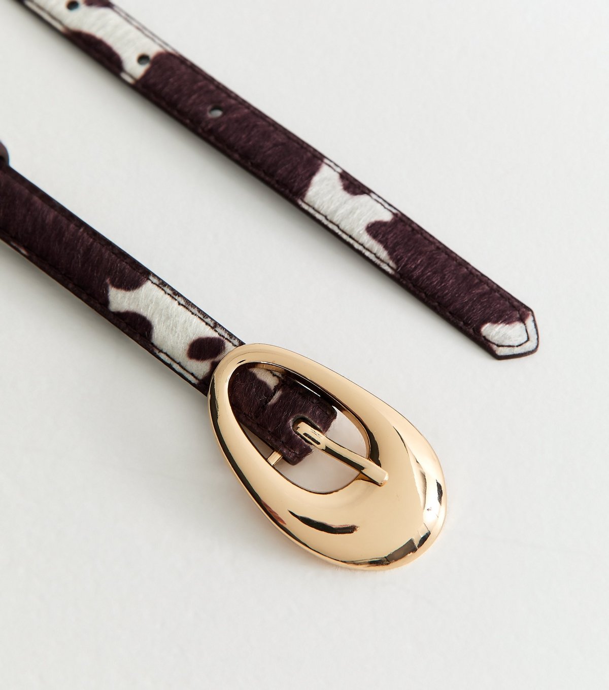 New Look Brown Faux Leather Cow Print Oval Buckle Belt New Look - 3