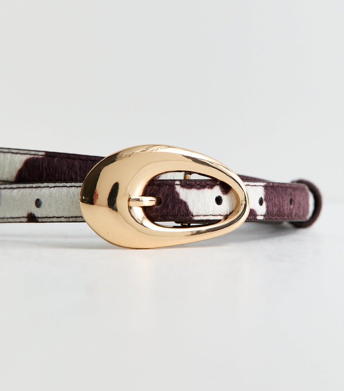 New Look Brown Faux Leather Cow Print Oval Buckle Belt New Look - 4