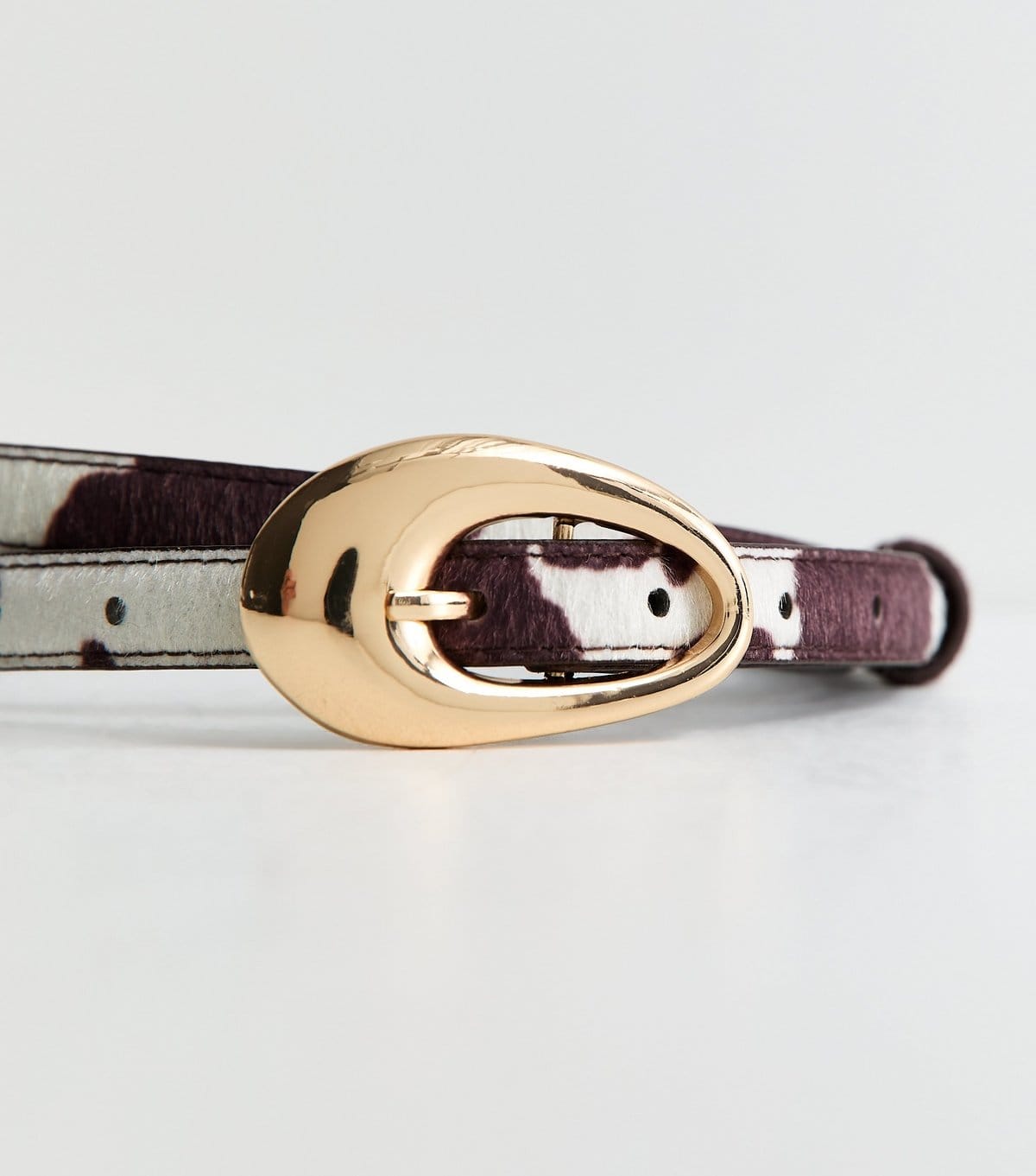 New Look Brown Faux Leather Cow Print Oval Buckle Belt New Look - 4
