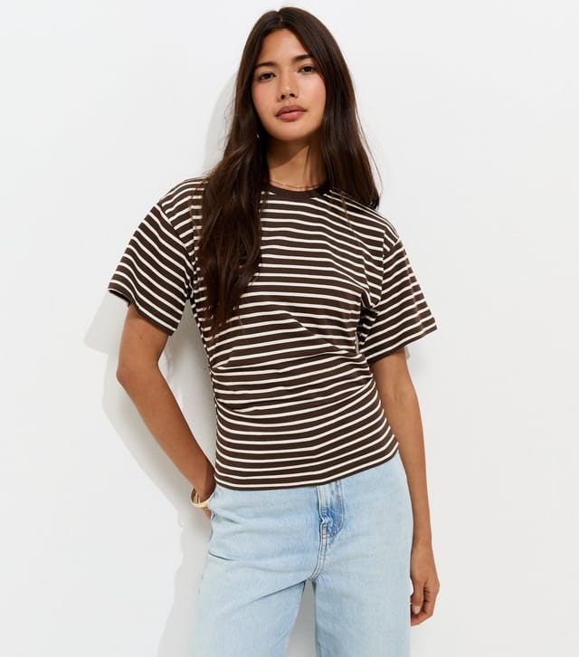 New Look Women's Cream and Dark Brown Striped Corset Top New Look - 2