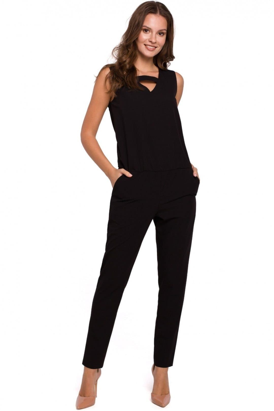 Love Lace Love Lace Women's Elegant Loose Fit Overalls With Modern Neckline in Black