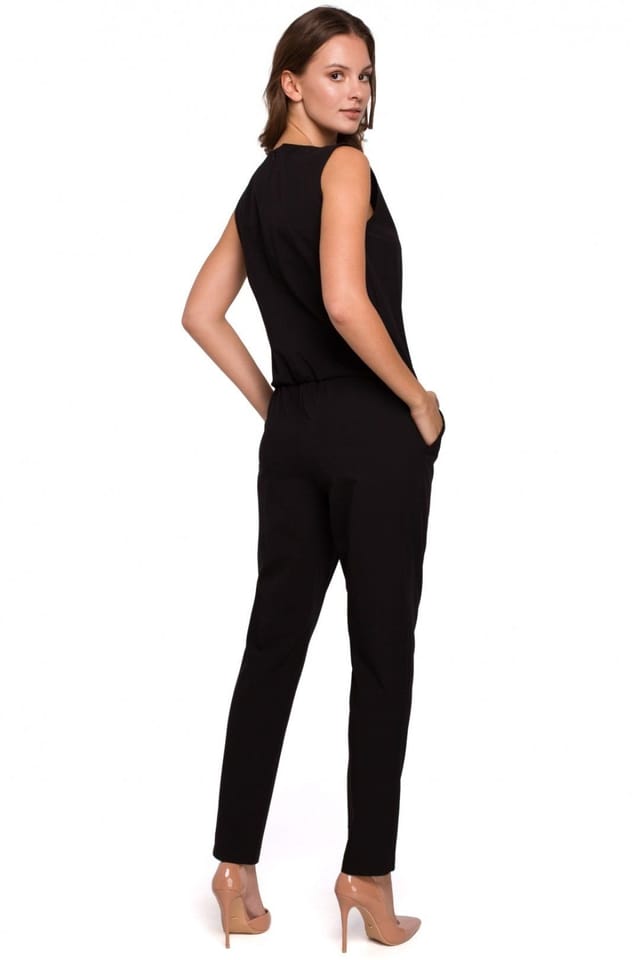 Love Lace Love Lace Women's Elegant Loose Fit Overalls With Modern Neckline in Black - 2