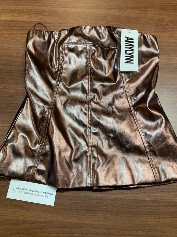 Amy Lynn Amy Lynn Metallic Bronze Faux Leather Bandeau Corset Top Size XS BNWT