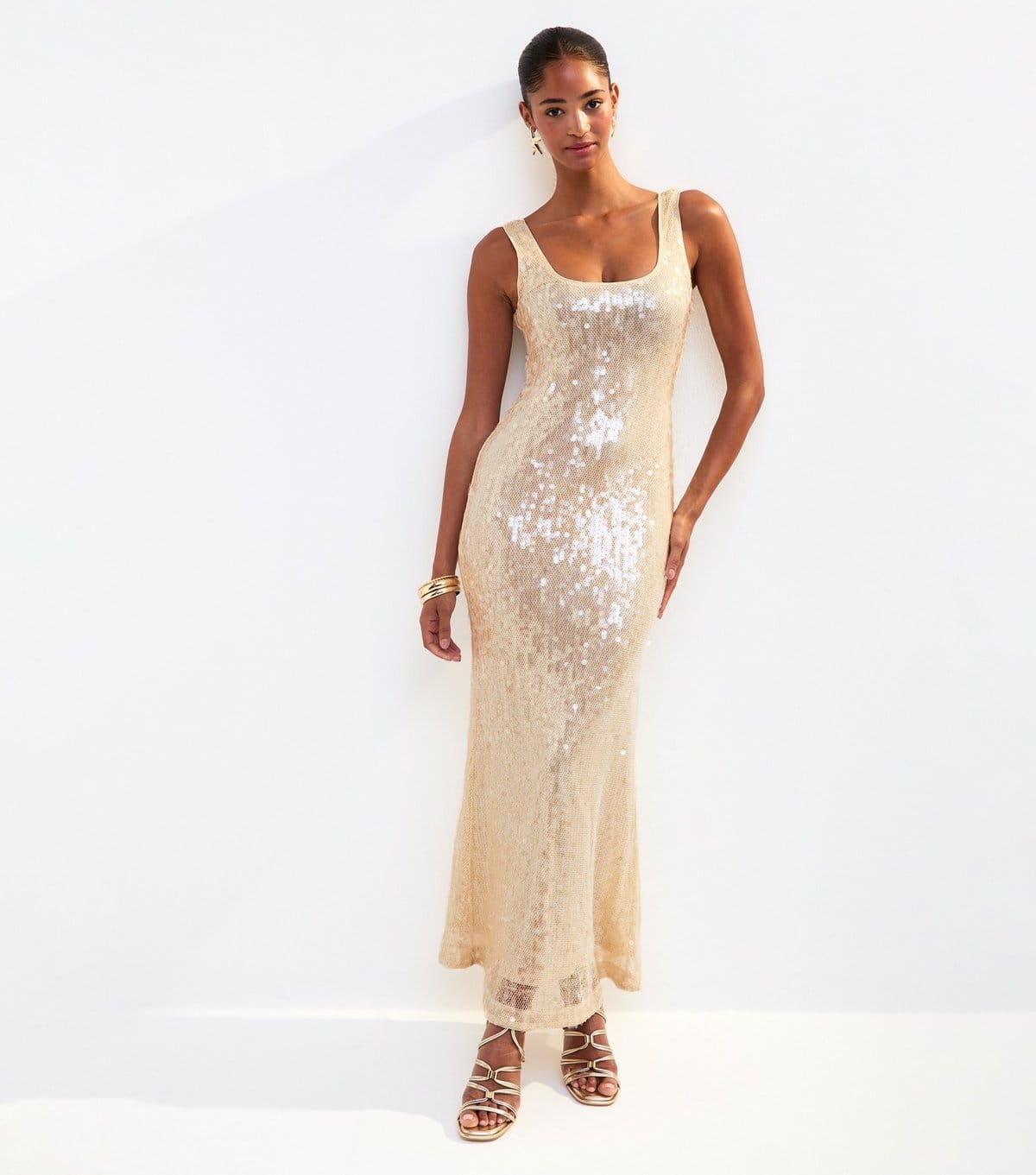 New Look Gold Sequin Midi Dress