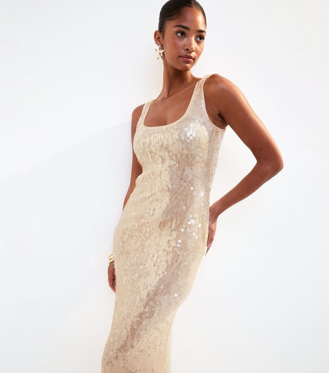 New Look Women's Gold Sequin Embellished Scoop Neck Midi Dress New Look - 3