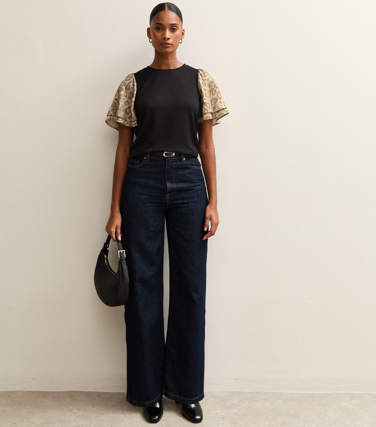 New Look Women's Black Soft Touch Animal Print Foil Flutter Sleeve Top New Look - 3