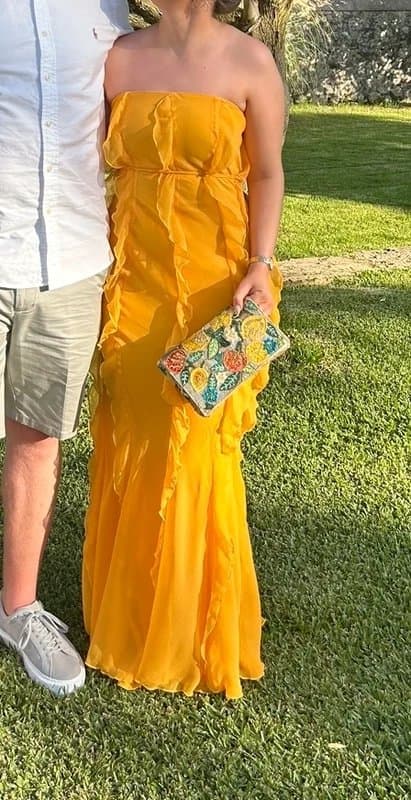 ASOS ASOS Yellow/Mustard Chiffon Frill Maxi Dress Size  8