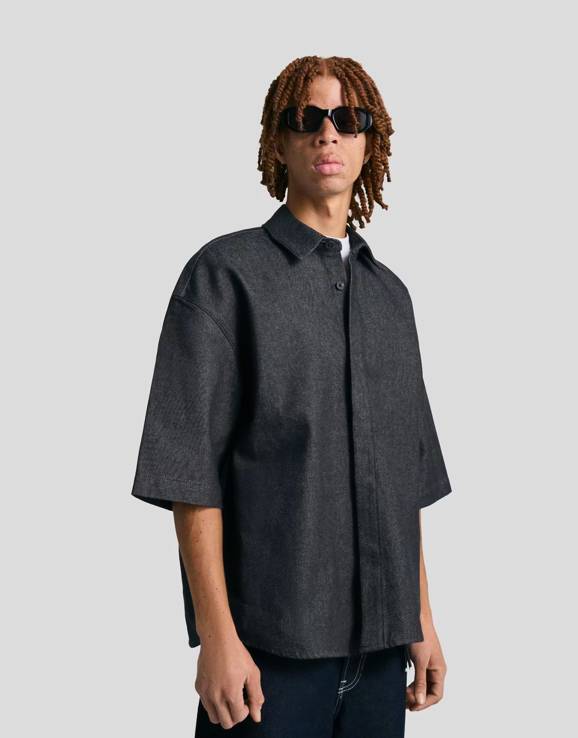 ASOS Bershka Short sleeve boxy fit shirt in blue