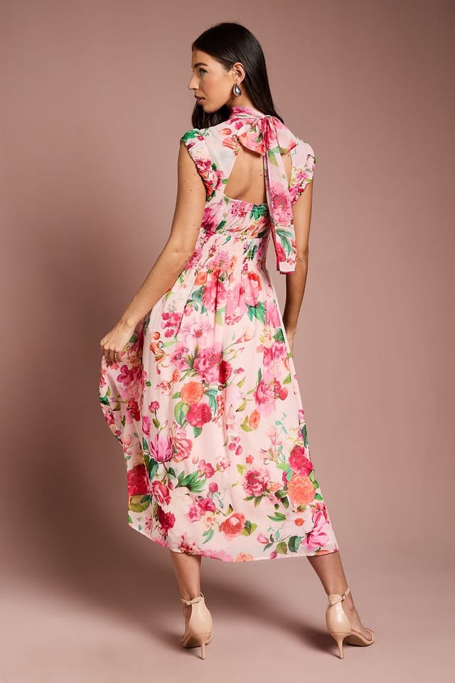 Coast Coast Women's Ruched Detail Printed Georgette Midi Dress in Pink - 3