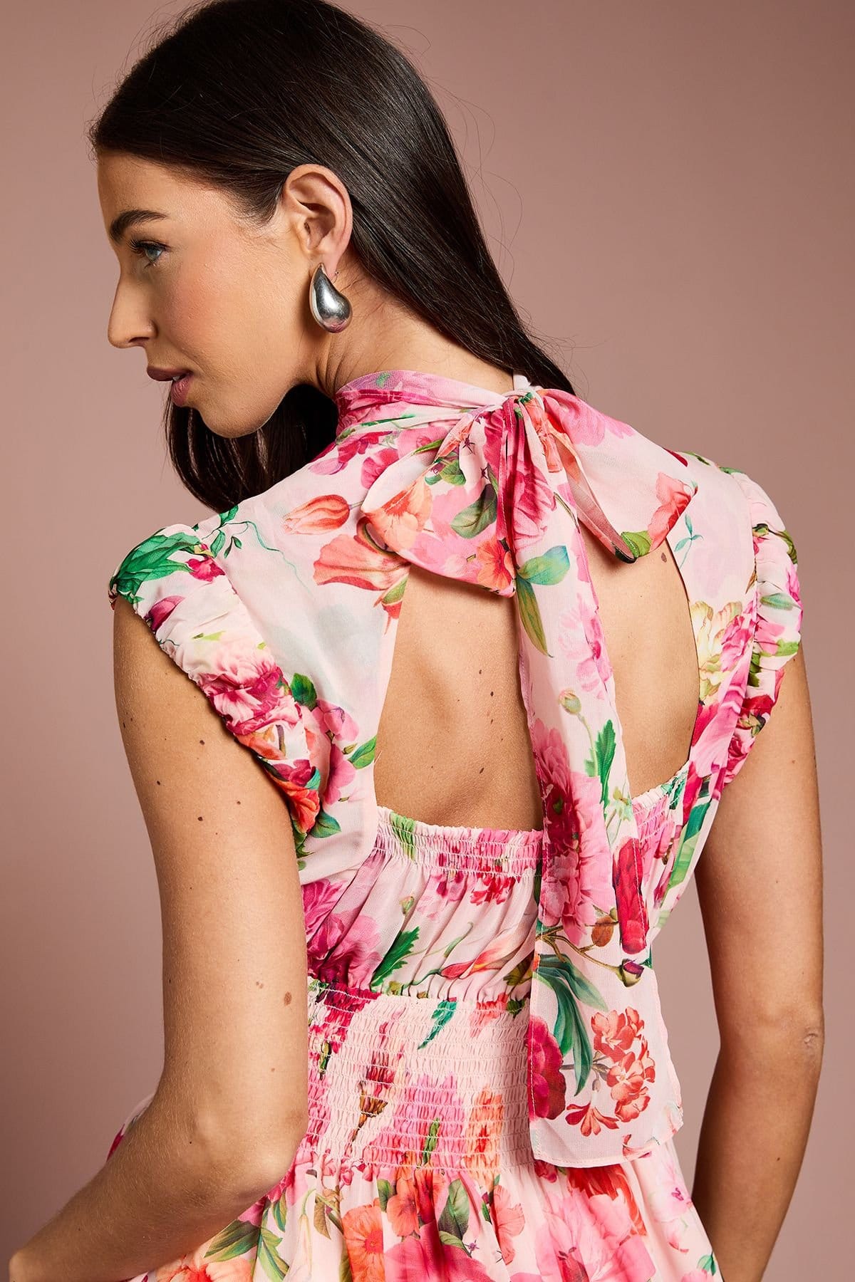 Coast Coast Women's Ruched Detail Printed Georgette Midi Dress in Pink - 4