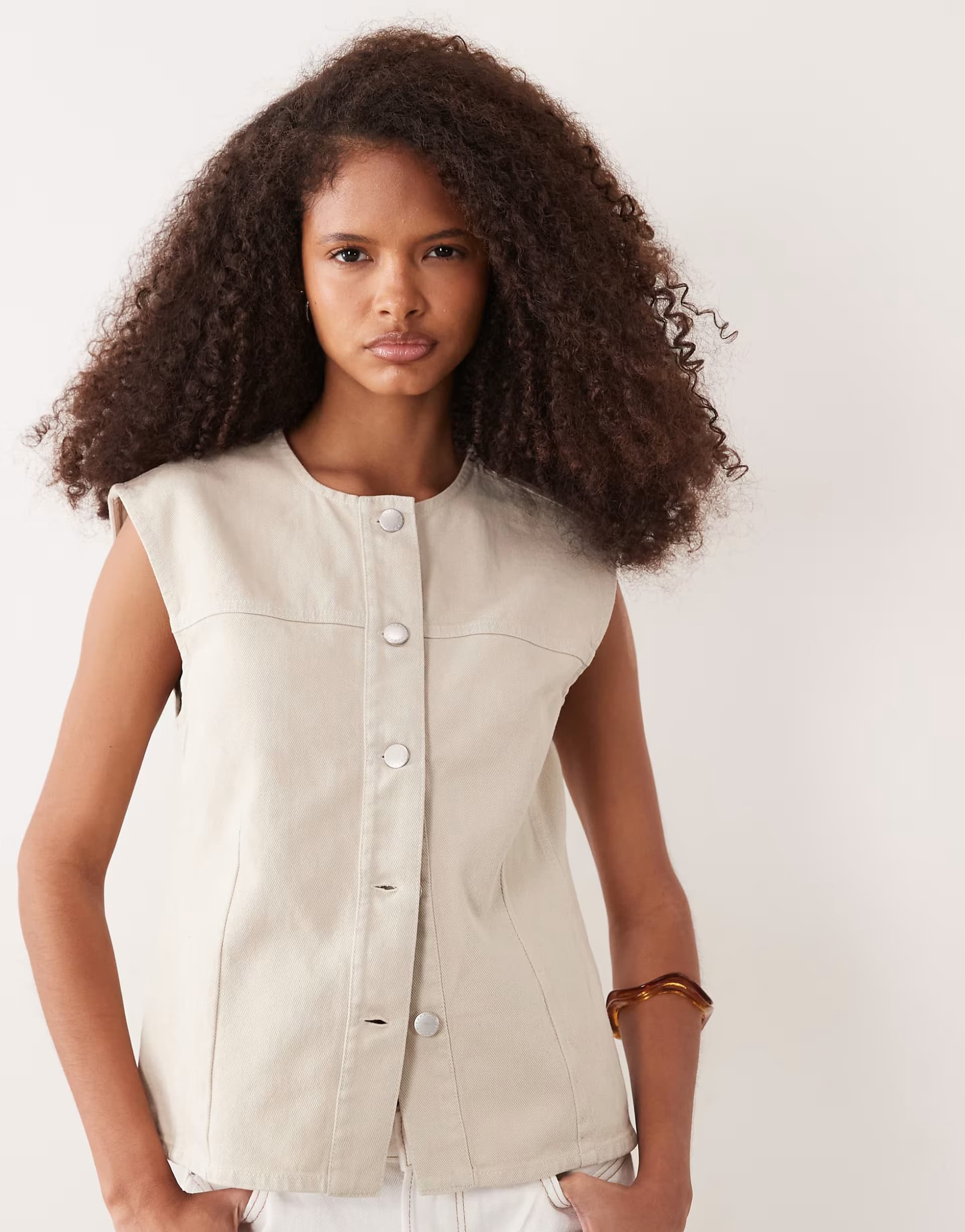 ASOS Barbour Daya co-ord relaxed overdyed denim vest in cream