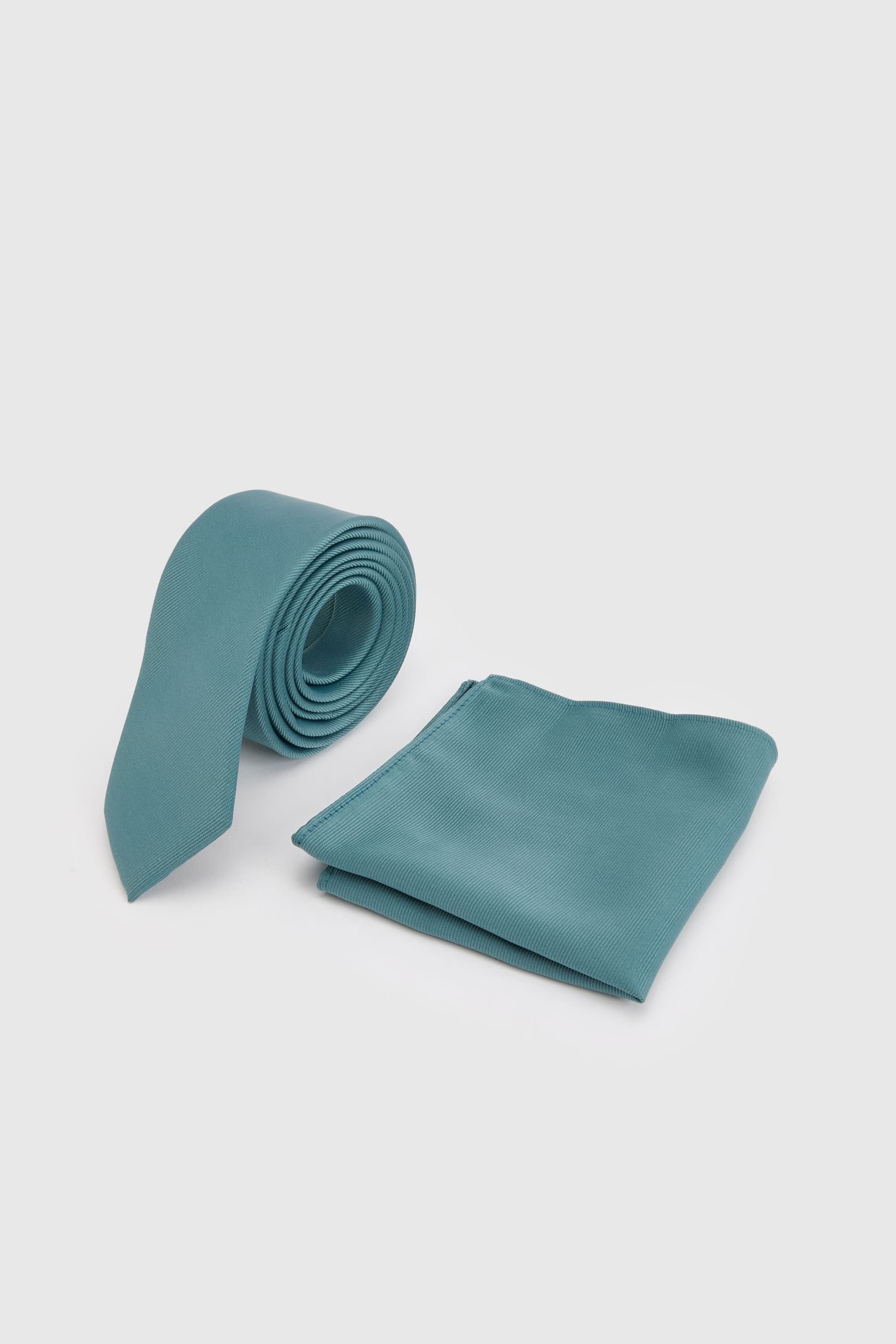 Burton Burton Men's Teal Plain Tie & Pocket Square