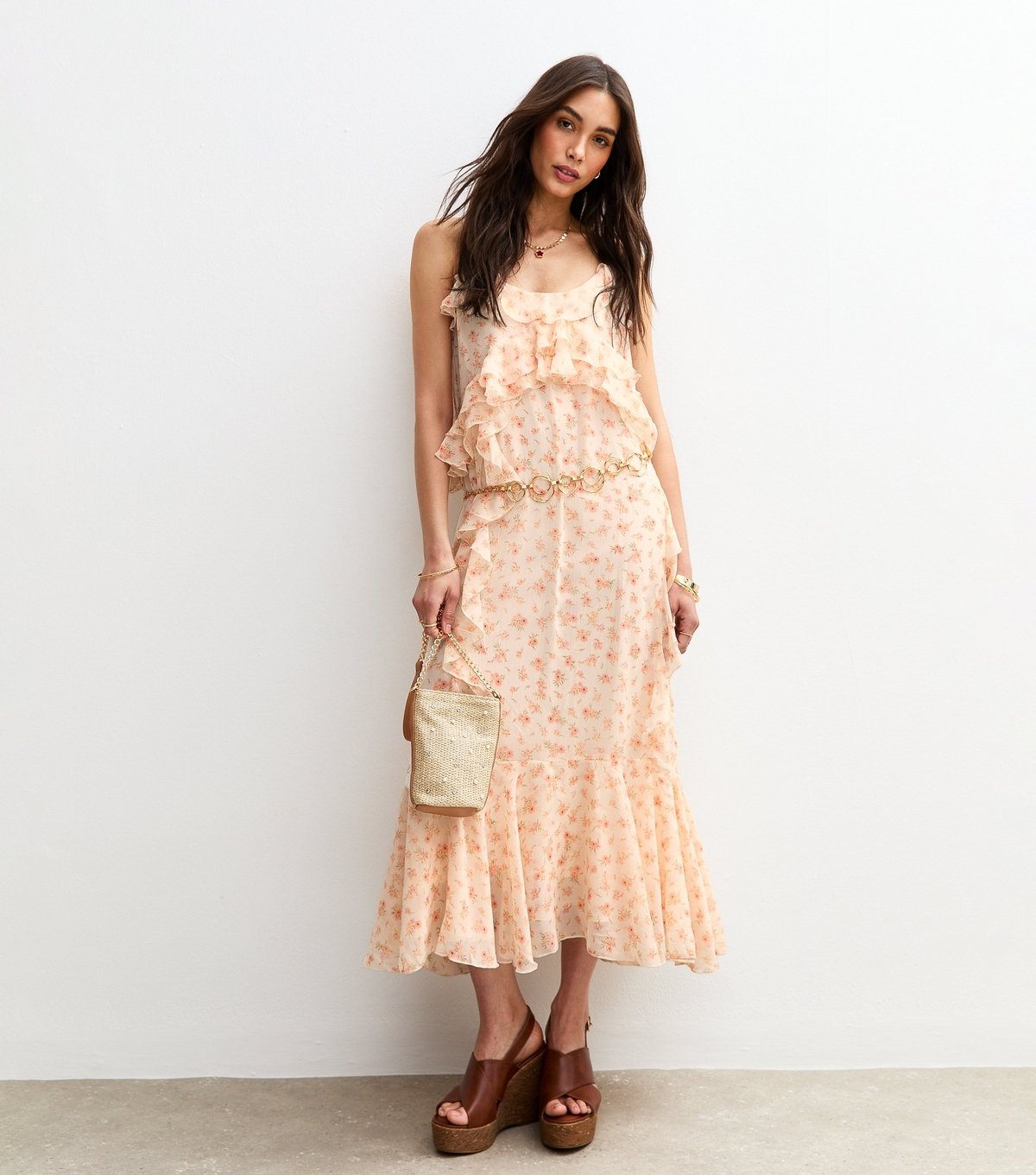 New Look Women's Cream Floral Print Chiffon Midi Dress New Look - 2