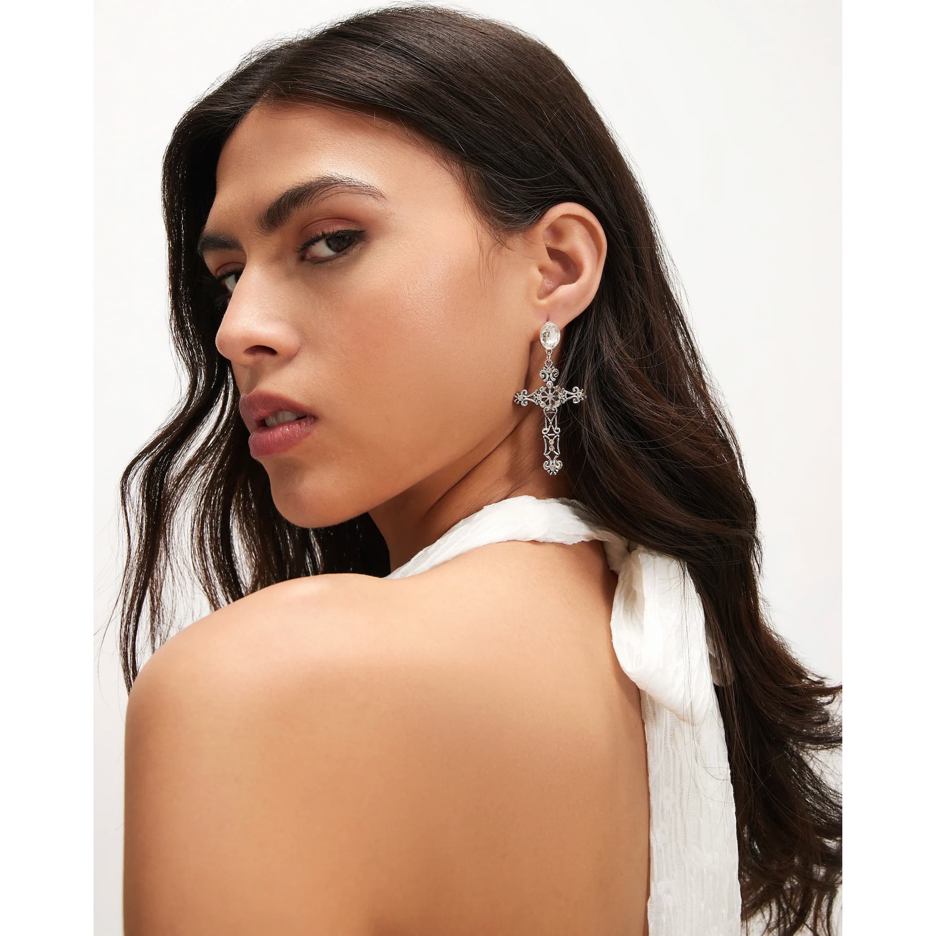 River Island River Island Womens Silver Rhinestone Cross Earrings
