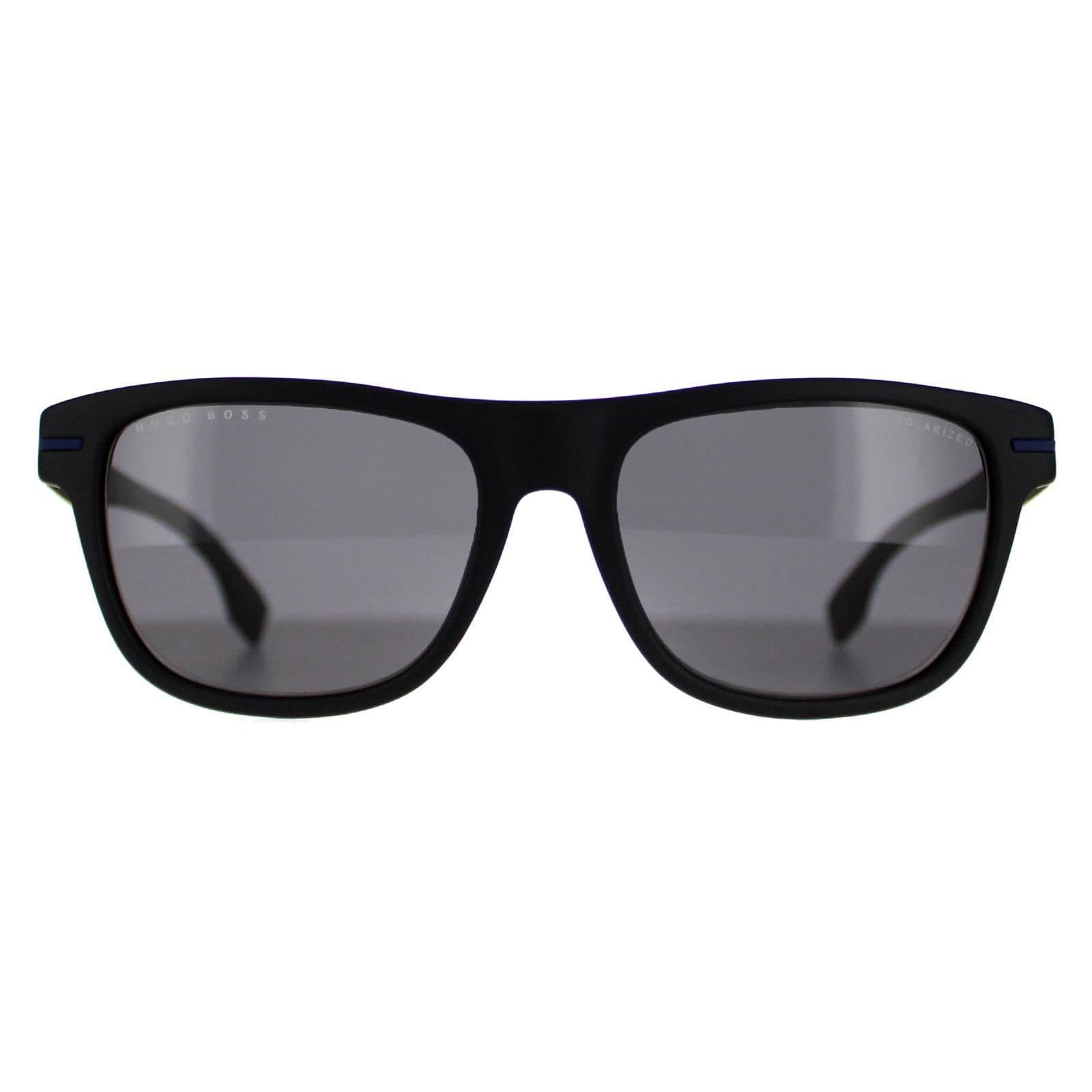 Hugo Boss Hugo Boss Men's Rectangle Matte Black Blue Grey Polarized BOSS 1322/S