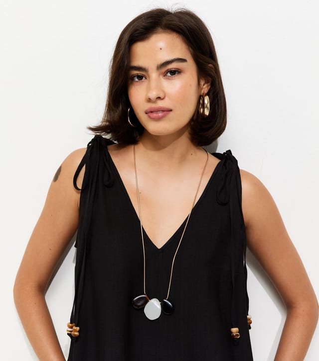 New Look Women's Black Beaded Tie Smock Midi Dress New Look - 3