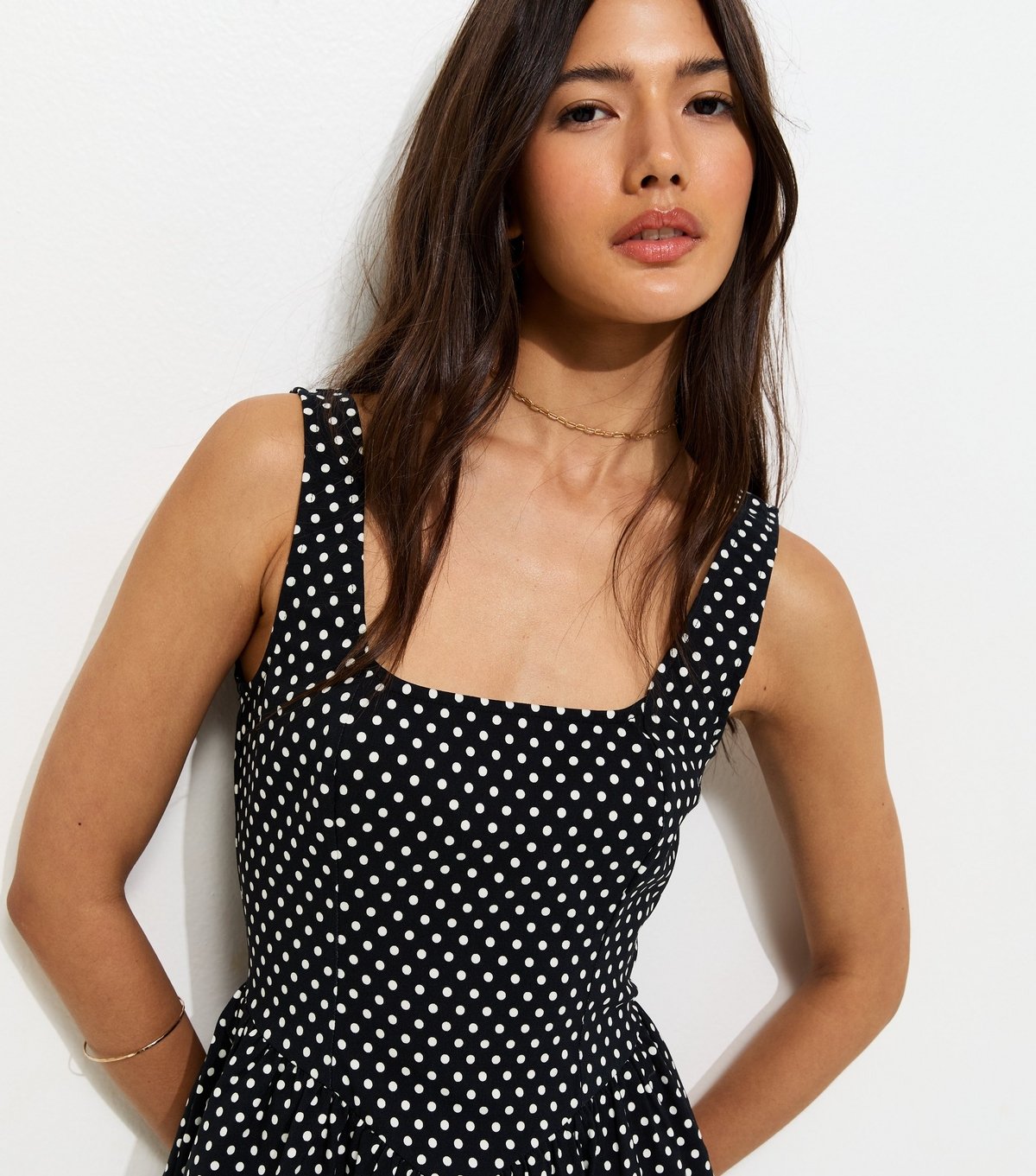 New Look Women's Black Polka Dot V-Shaped Waist Mini Dress New Look - 2