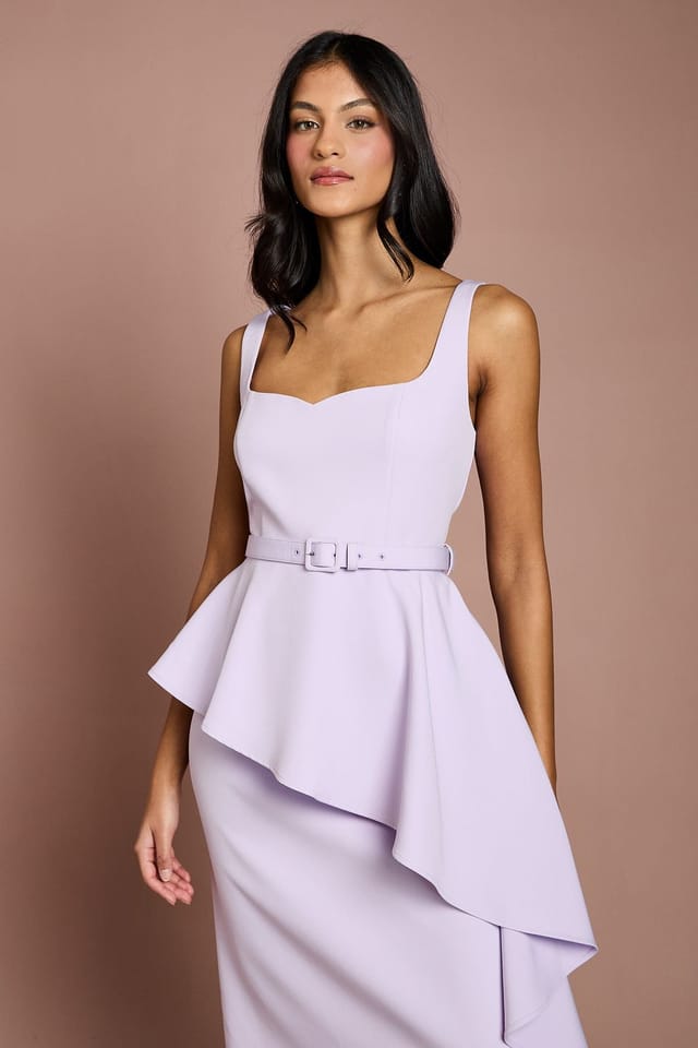 Coast Coast Women's Petite Crepe Belted Ruffle Skirt Pencil Dress in Lilac - 2