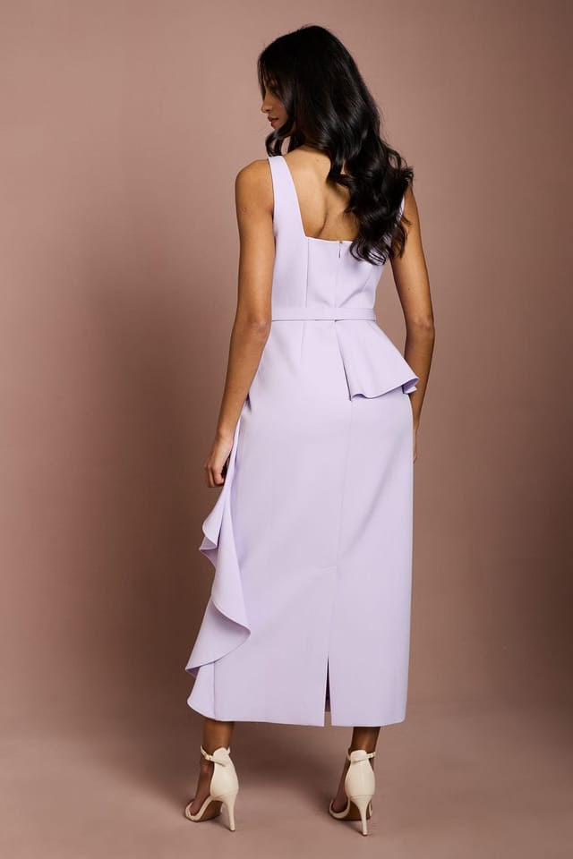 Coast Coast Women's Petite Crepe Belted Ruffle Skirt Pencil Dress in Lilac - 3